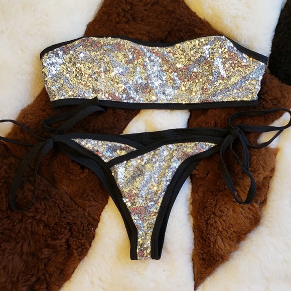 Sequins silver swimsuit bikini set - Picture 1 of 5